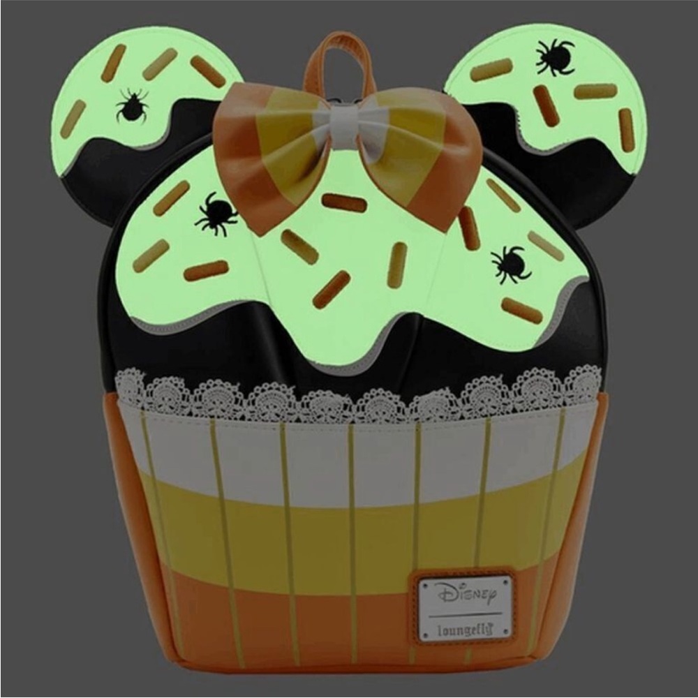 Loungefly x Disney Minnie Mouse Candy Corn Cupcake Mini Backpack Glow in Dark - Picture 2 of 11